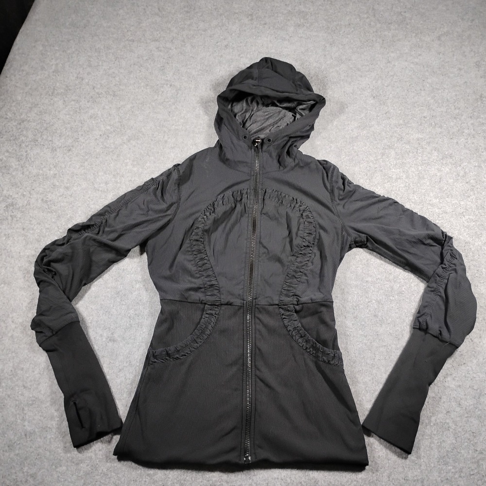 Lululemon Dance Studio Jacket Gray Black Full Zip Hooded Thumbholes Size 6